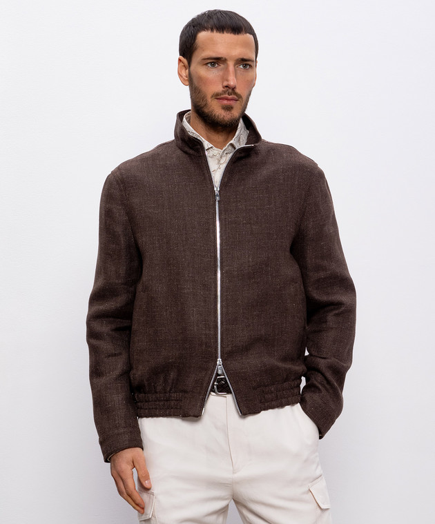 Brunello Cucinelli Коричневая куртка из льна, шерсти и шелка MW4826509 изображение 3