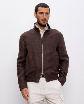 Brunello Cucinelli Коричневая куртка из льна, шерсти и шелка. MW4826509