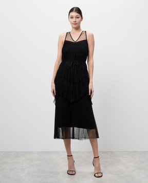 Twinset Чорна сукня міді з сітки з оборками 251TP2511