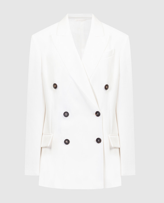White double-breasted jacket with monil chain