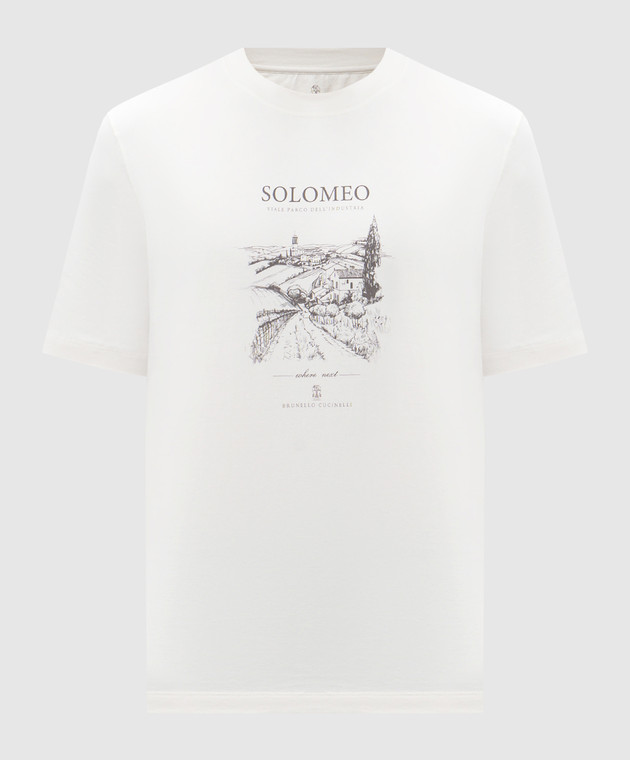 Brunello Cucinelli - Бежевая футболка Solomeo с принтом M0B138454