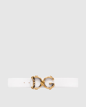 Dolce&Gabbana Белый кожаный ремень с монограммой логотипа. BE1336AZ831