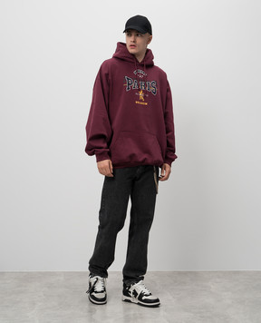 Vetements Бордовые худи с брендовой нашивкой с двойным капюшоном UA65HD600R