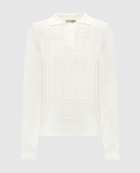 Canali Белое поло из мериноса шерсти в тканом узоре. MK02152C0017