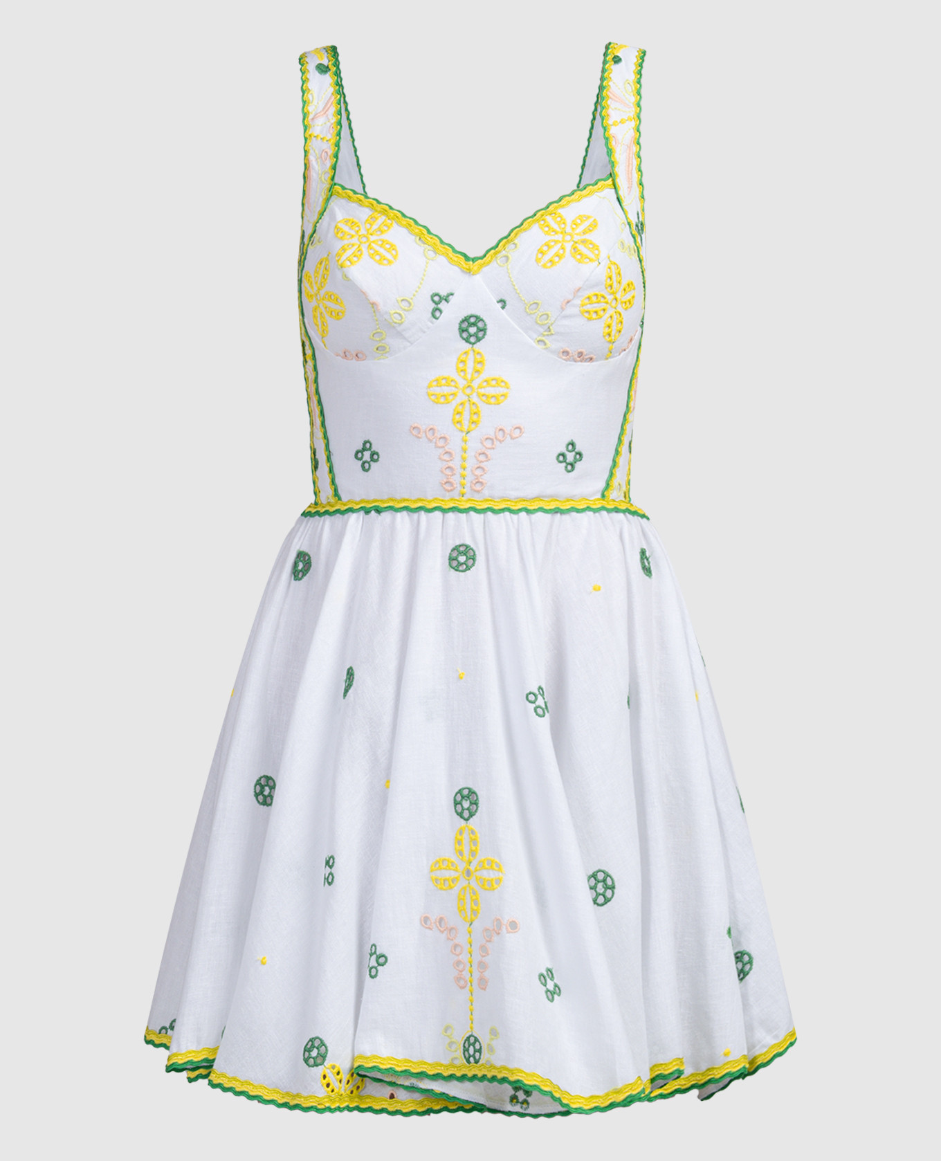 White zinca mini dress with broderie embroidery