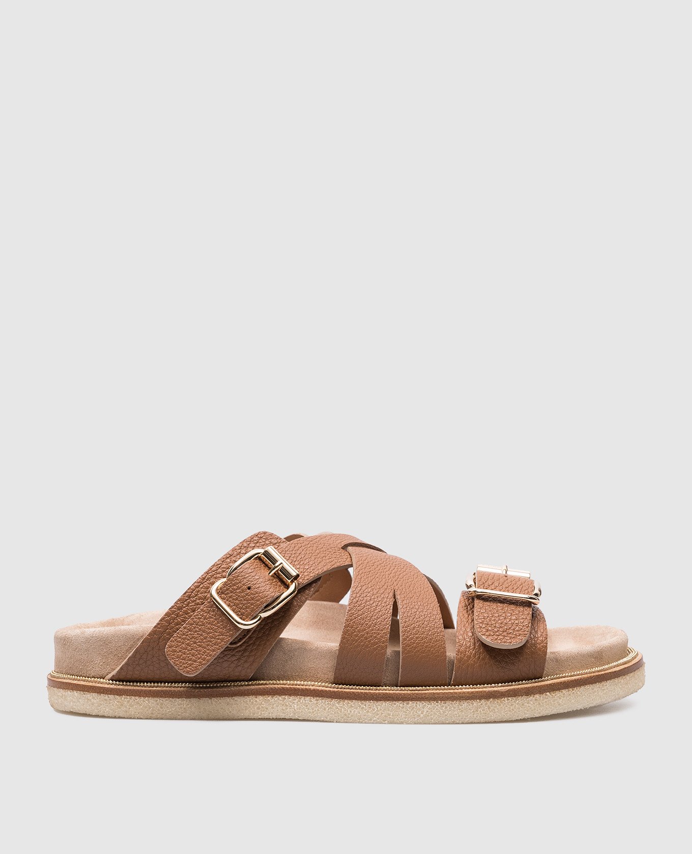 Brown leather flip flops with monil chain