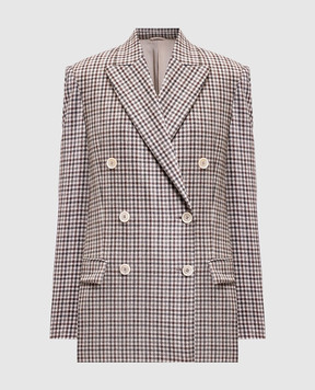 Brunello Cucinelli Бежевий двобортний жакет з вовни в клітинку MG5237050P