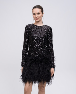 Dolce&Gabbana Чорна сукня в паєтки з пір'ям страуса F6DKSTFLUBX
