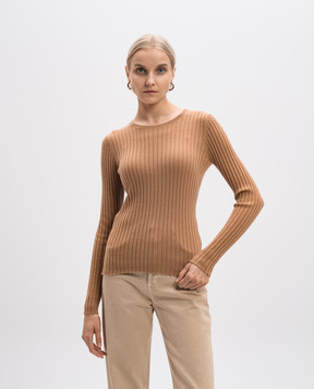 Allude Коричневый джемпер из кашемира в рубчик 24511142