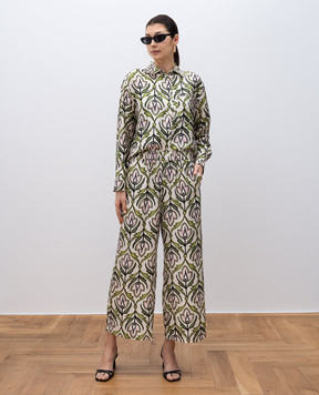 Max Mara Weekend Белые штаны EUSEBIO из шелка в цветочный принт. EUSEBIO