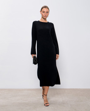 Allude Черное платье миди из шерсти и кашемира 24517056