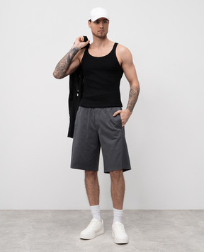 Dolce&Gabbana Черная майка в рубчике с нашивкой логотипа G8PA8TFU7AV