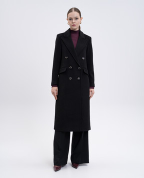 Twinset Черное двубортное пальто с шерстью 252LI2BBB