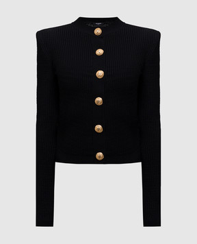 Balmain Черный кардиган в узор. EF0KL191KI42