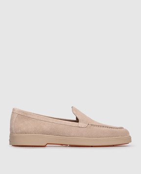 Santoni Бежевые замшевые лоферы с логотипом WUYA58856TTGNPYL