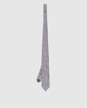 Brunello Cucinelli Серый галстук из шелка в узор пейсли. MR8790018