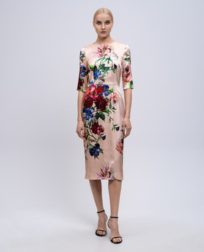 Dolce&Gabbana Бежева сукня міді в квітковий принт F6EAJTFSIB5