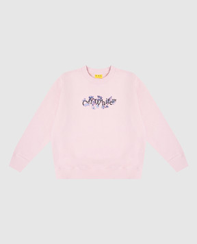 Off-White Дитячий рожевий світшот з принтом логотипа Bookish flowers OGBA001F24FLE004