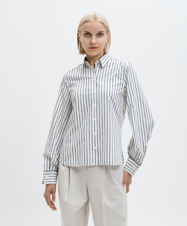 Brunello Cucinelli Белая рубашка с цепочкой мониль в полоску MP783NH566 изображение 3