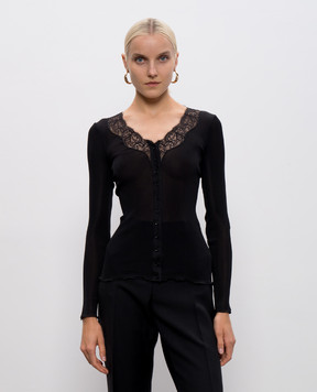 Saint Laurent Чорний кардиган із шовку з мереживом 839144Y37SM