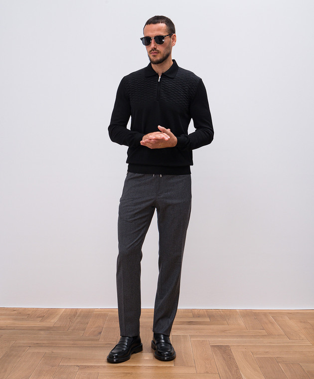 Bertolo Cashmere Черное поло из шерсти и шелка 902381002438 изображение 2