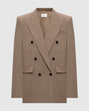 Saint Laurent Бежевий двобортний жакет з вовни 821942Y1I25