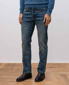 Tom Ford Сині джинси зі шкіряним партчем логотипа DPH001DMC008S23