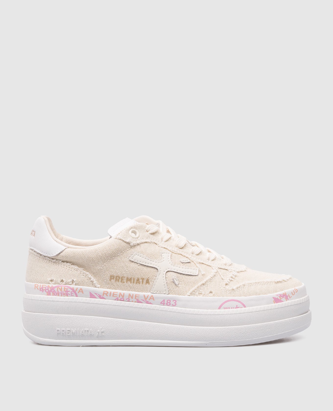 MICOL beige sneakers with logo embroidery