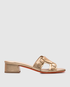 Santoni Золотистые кожаные шлепанцы WHVC70987HA2TLLX