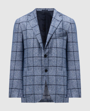 Kiton Синий блейзер из шелка и кашемира в клетку UG81K01S59