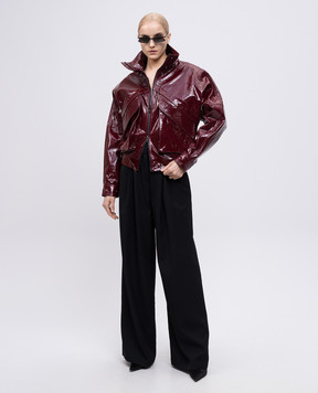 Magda Butrym Бордова шкіряна лакована куртка з ефектом жатки LEATHER08JACKET126425