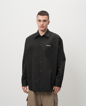 Off-White Черная рубашка с вышивкой логотипа OMGE004F24FAB001