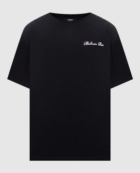 Balmain Черная футболка с контрастной вышивкой логотипа DH1EG010BC68
