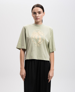 Palm Angels Зелена укорочена футболка з фактурним принтом Oval Palm PWAA020S25JER002