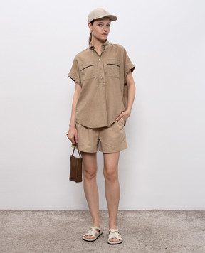 Brunello Cucinelli Бежева сорочка з льоном MD698RA505