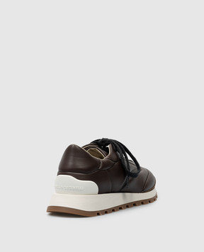 Brunello Cucinelli Коричневые кожаные кроссовки с цепочкой мониль MZSKG2781P