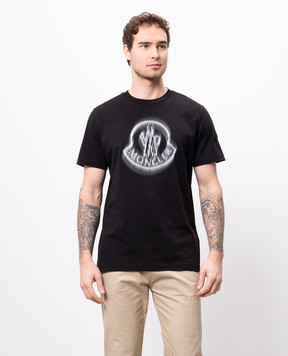 Moncler Чорна футболка з принтом емблеми логотипа K10918C0000489A17