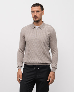 Bertolo Cashmere Бежевое поло из шерсти и шелка в тканом узоре 902518002531