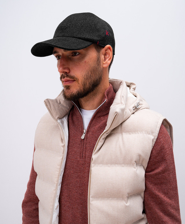 ISAIA Серая кепка из кашемира с вышивкой логотипа BRT01193560 изображение 2