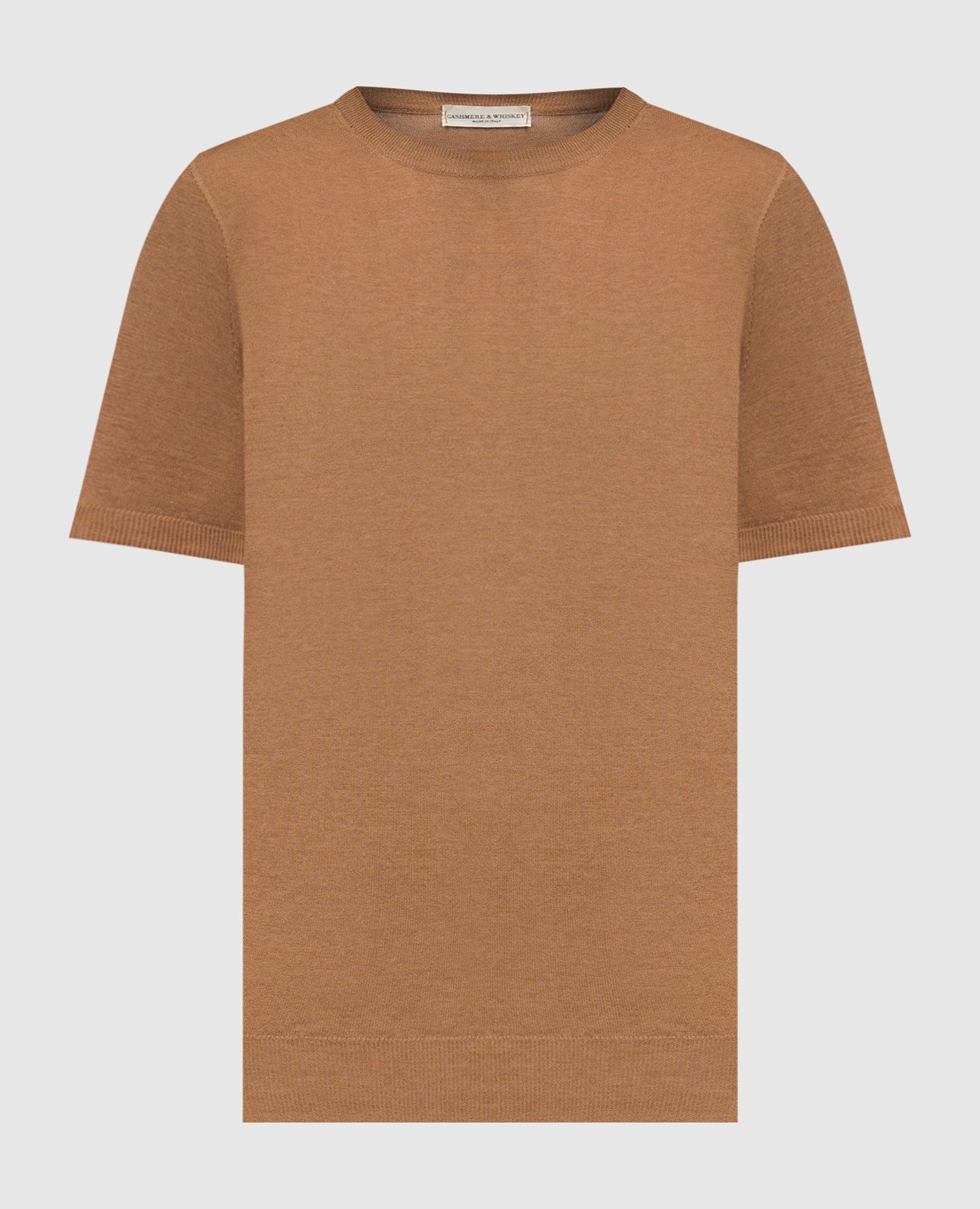 Brown T-shirt with a straight cut in silk and cashmere