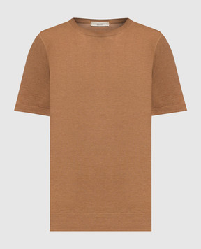 Cashmere&Whiskey Коричневая футболка прямого кроя с шелком и кашемиром FS03