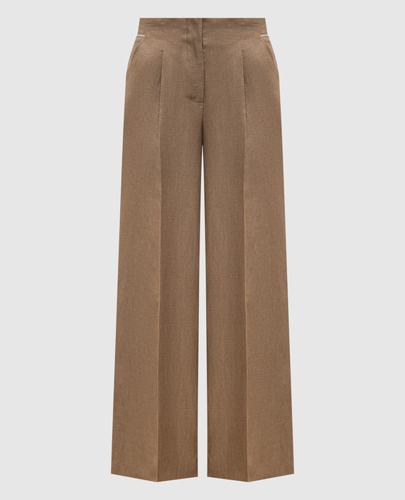 Brown linen pants with monil chain