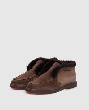 Santoni Коричневі замшеві дезерти на хутрі WUYA58457TMOAPFR