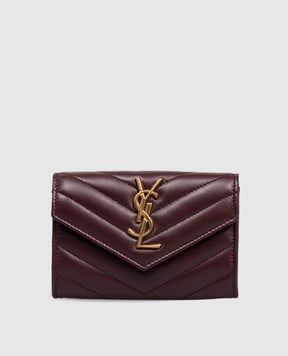 Saint Laurent Бордовий шкіряний стьобаний гаманець з монограмою Cassandre 414404AAA44