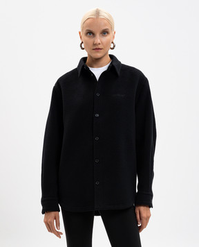 Off-White Чорна утеплена сорочка з кашеміру з логотипом 2ES005F25FAB001