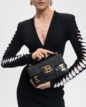 Balmain Чорна шкіряна сумка B-Buzz з тисненням під шкіру крокодила FN0DA828LOBC