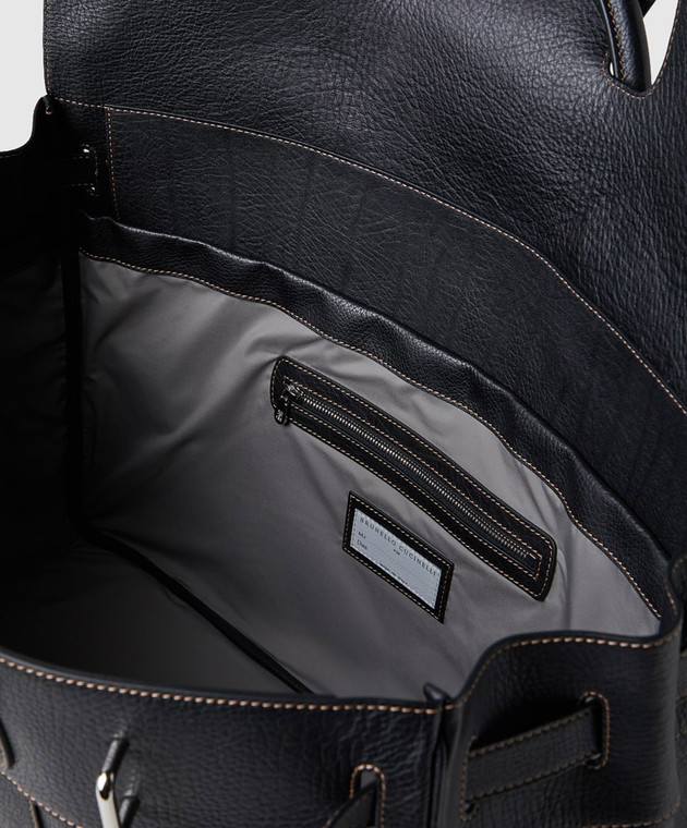 Brunello Cucinelli Черная кожаная дорожная сумка с логотипом MBZIBU071 изображение 4