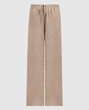 Loro Piana Бежевые брюки из льна с вышивкой монограммы логотипа FAN1238