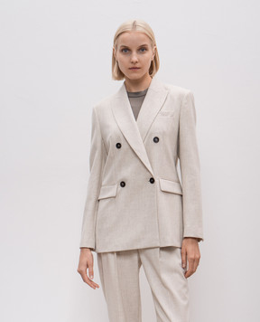 Brunello Cucinelli Бежевый двубортный меланжевый жакет из шерсти и кашемира MD5887083