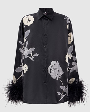 Ermanno Scervino Черная блуза из шелка с перьями страуса D472K362CPQFZ